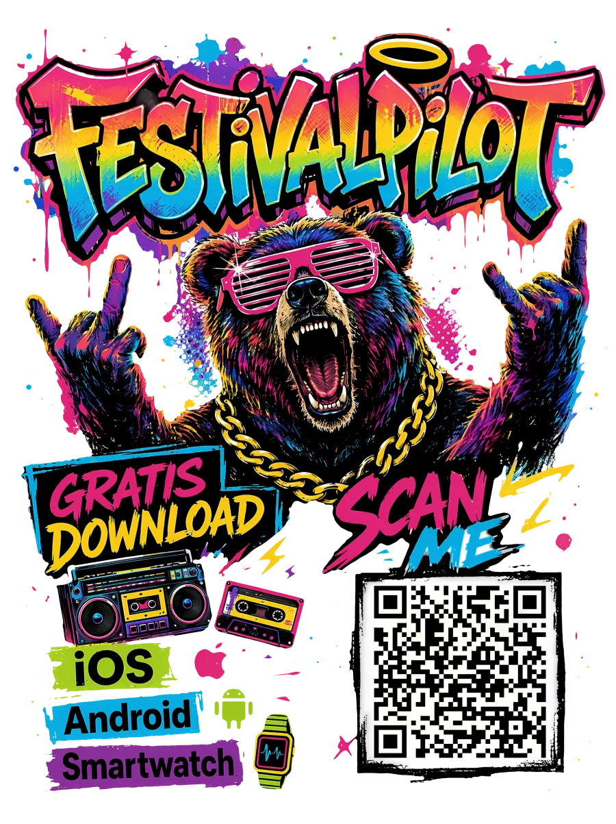 Festivalpilot App Anzeige mit QR-Code fur iOS, Android und Smartwatch